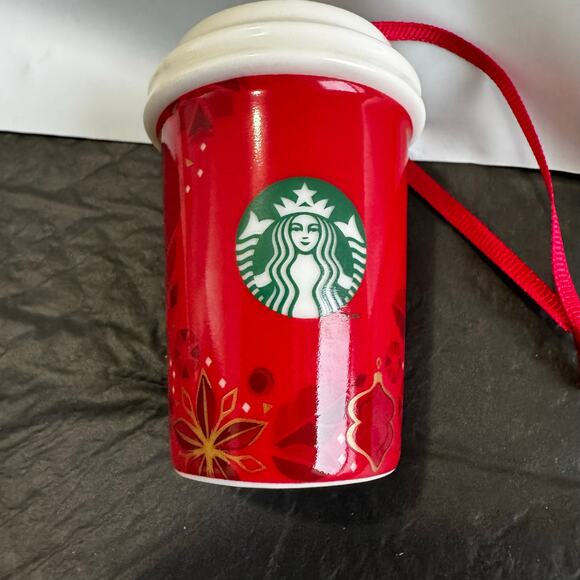 Starbucks Coffee Cup Holiday 2013 Ceramic Red Christmas Ornament Collectible - Picture 3 of 8